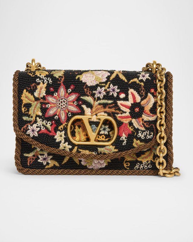 Vain Small VLOGO Floral Beaded Shoulder Bag